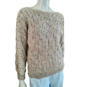 Vintage 70s Sweater size Small Beige Nubby Texture Thick Cotton Weave